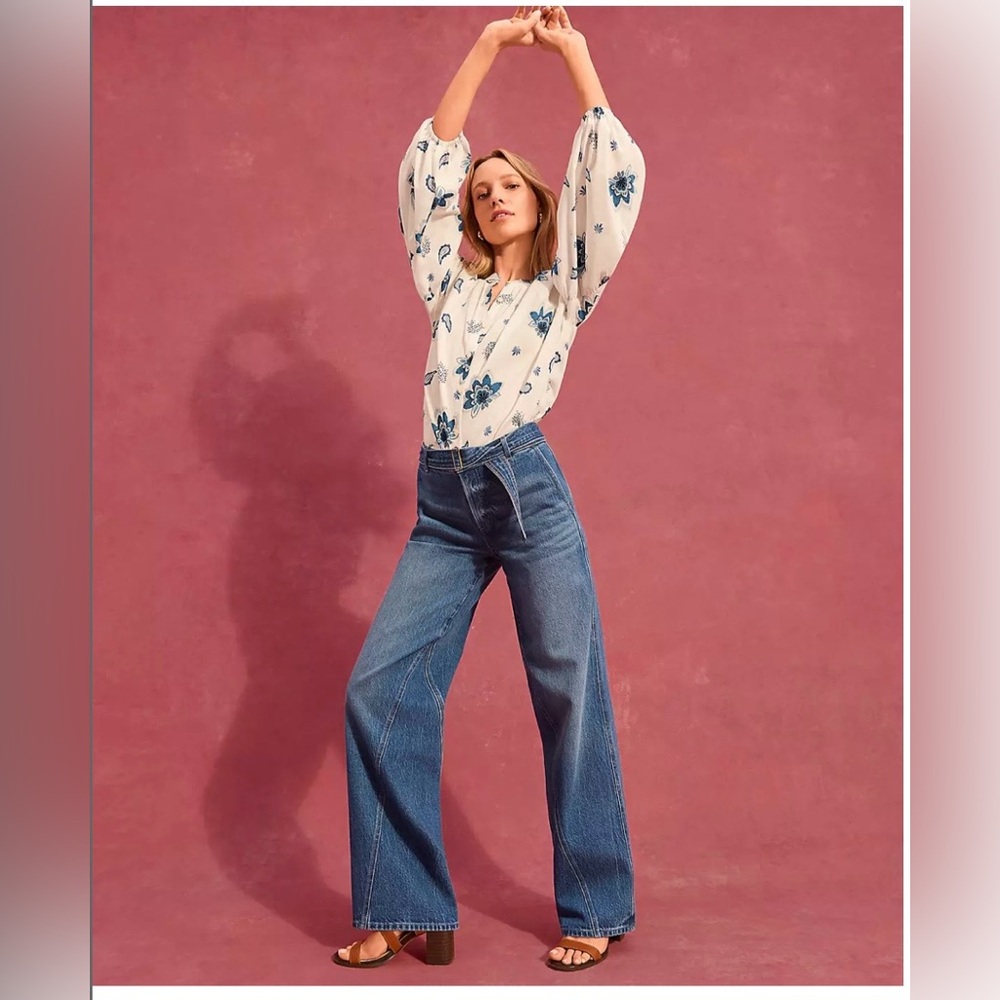 NWT LOFT Belted Wide Leg Jeans - Picture 3 of 10